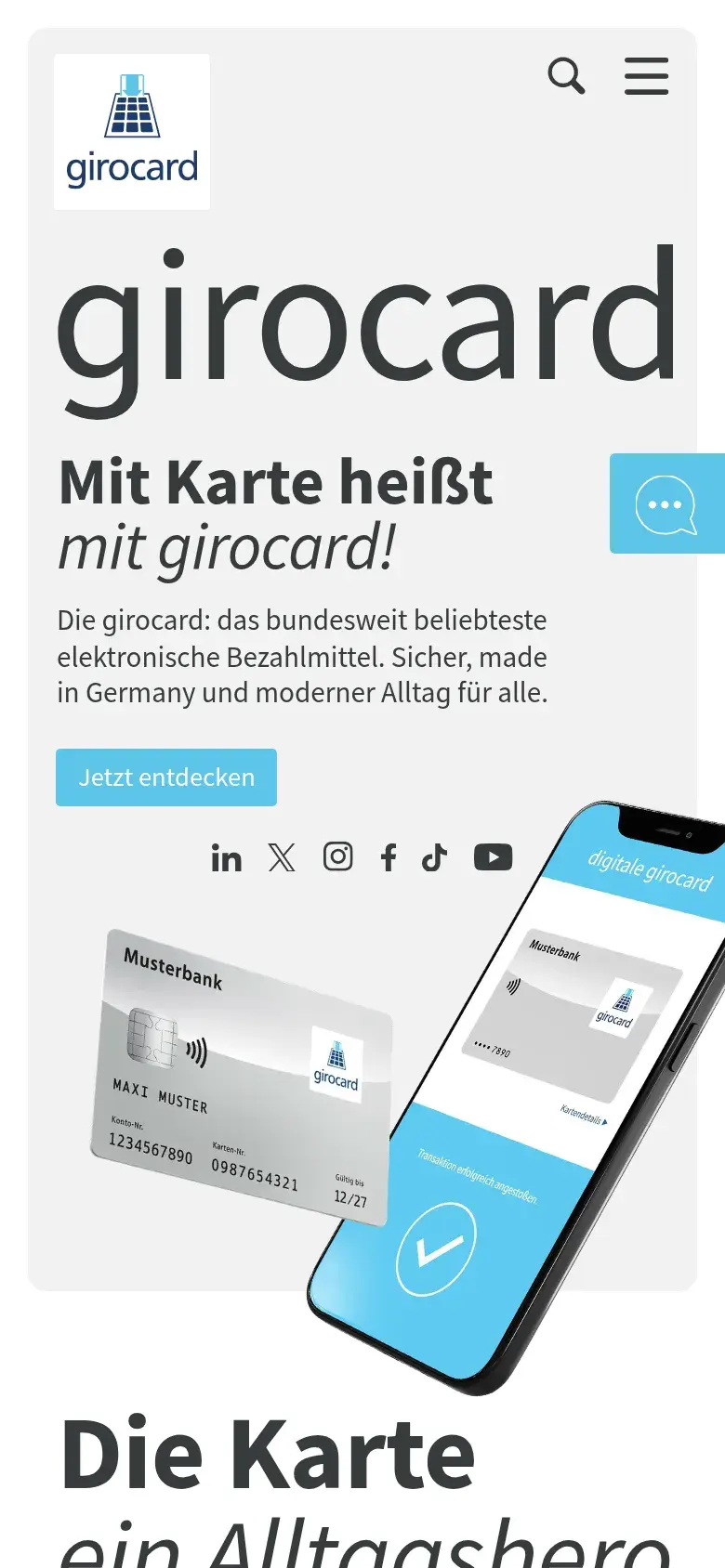 girocard · Studio, Studio-Fassung von Drela: erster Bildschirm am Handy