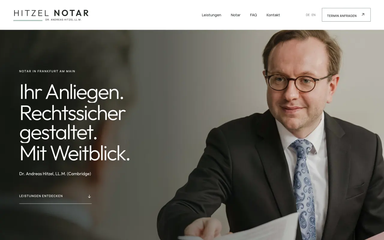 Notariat Hitzel, Studio-Fassung von Drela: erster Bildschirm am Desktop